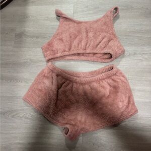 Cozy Fuzzy Crop Tank and Shorts Set - Blush Pink